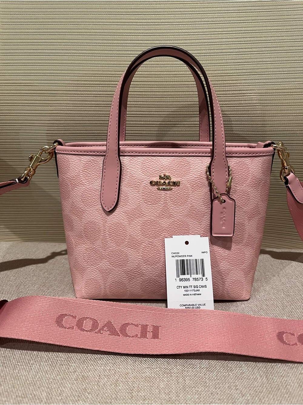Coach mini city tote in powder pink